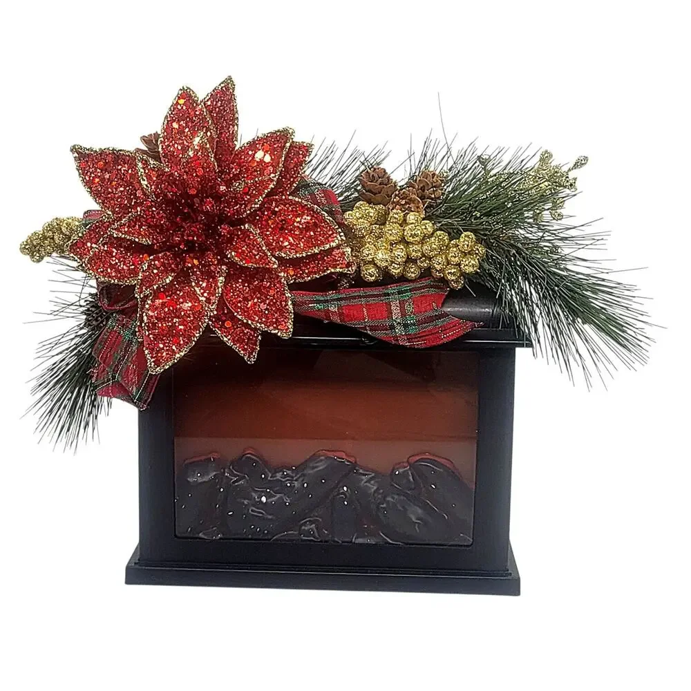 Tabletop Light Up Fireplace Flame Effect Christmas Decor Battery Operated 10.5